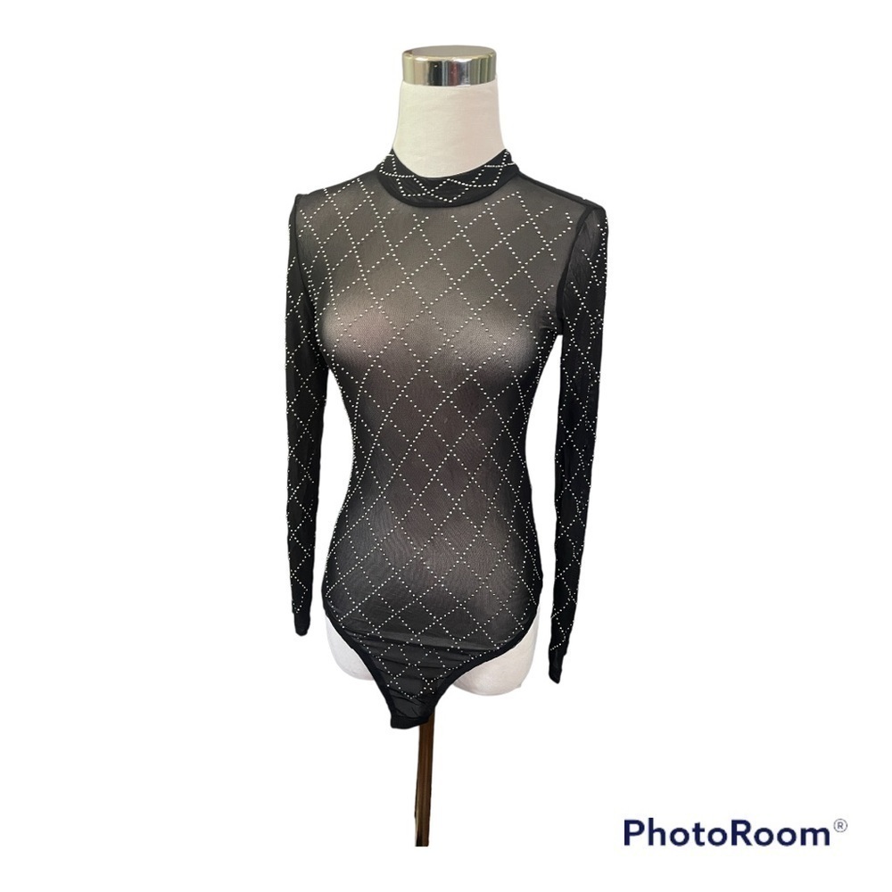 Kiwi sheer rhinestone studded sheer bodysuit size small